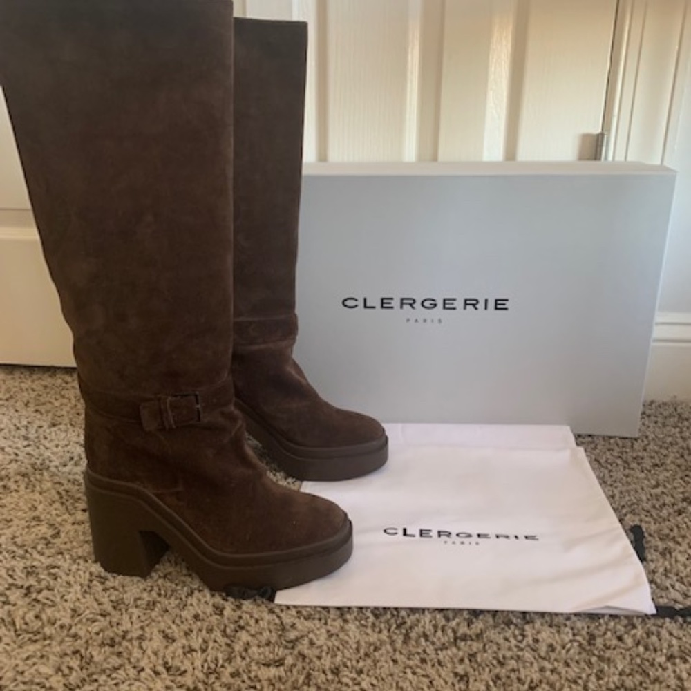 PIERRE CLERGERIE- SUEDE 100 Buckle platform Knee high boots